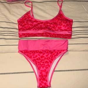 High waisted Hot pink and red leopard print bikini